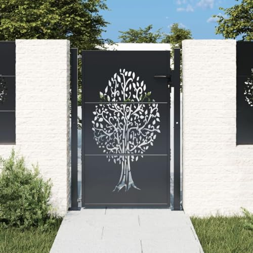 Doppeltor Zauntür Gartentür,Gartentor Anthrazit 105x130 cm Stahl Baum-Design für Garten Terrasse