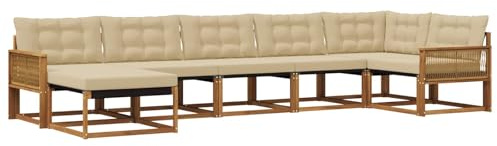 vidaXL Outdoor-Sofagarnitur mit Kissen 7 pcs Natur und Beige, Moderne Garten-Sofa-Garnitur, langlebige Möbel, schicker Sitzplatz, wetterfest, Bequeme Relaxoase