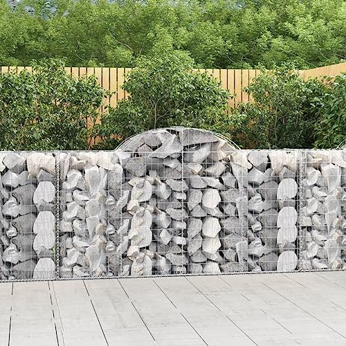 Gabione mit Hochbogen 200x50x100/120 cm, verzinktes Eisengabione als schalldämmende Gartenbarriere, Drahtdurchmesser 3,5 mm, inklusive verstärkter Gabionenhaken für stabile