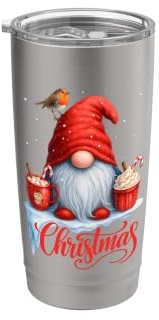 Divertido gnomo de petirrojo de Navidad con taza de chocolate Vaso térmico de acero inoxidable de doble pared