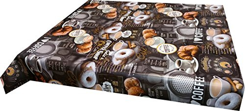Wachstuch Tischdecke 140 x 160cm Motiv Kaffee Donuts Croissants, abwaschbar