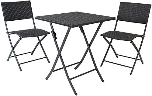 3 TLG. Bistroset aus Polyrattan, schwarz, Gartenmöbel Sitzgruppe Tisch + 2 Stühle