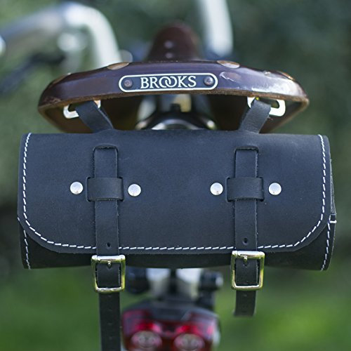 London Craftwork Saddle/Handlebar Roll Bag Real Leather Black for Bike Tools Classi Roll Bag ROL-BL-WH