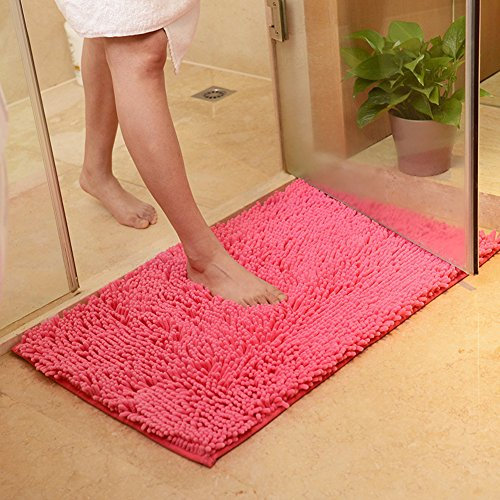 DOTBUY Tapis de Salle de Bain Chenille Super Absorbant Anti-dérapant Confortable (50 * 80cm, Rose Rouge)