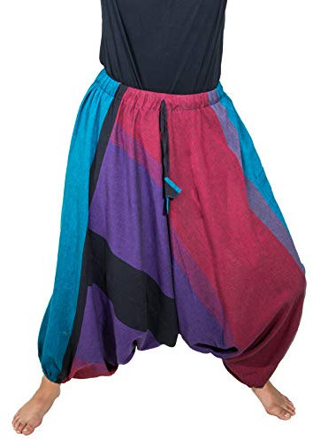 Kunst und Magie Unisex Haremshose OneSize mehrfahrbig, Farbe:Rot/Blau, Größe:One Size