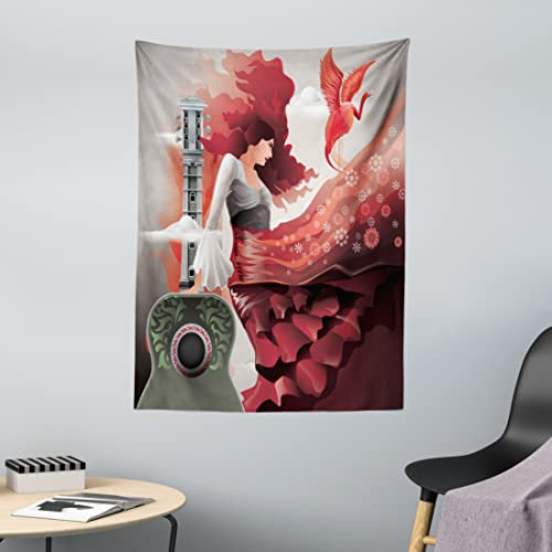 ABAKUHAUS Spanisch Wandteppich, Flamenco-Tänzer-Lady aus Weiches Mikrofaser Stoff Waschbar ohne Verblassen Digitaldruck, 110 x 150 cm, Grau Rot