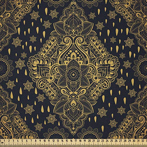 ABAKUHAUS Mandala Stoff als Meterware, Boho Paisley Folklore, Microfaser Multi Zweck Dekostoff für Kunsthandwerke, 3M (230x300cm), Koksgraue und Senf
