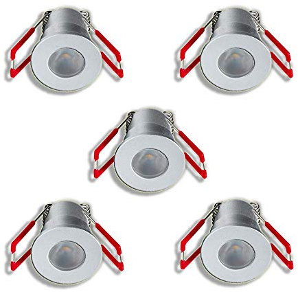 3W LED Mini Einbaustrahler, Aluminium, IP65 Schutz, 3000K Warmweiß, Dimmbar mit Funk, Innen- und Außenbeleuchtung ideal für Terrassen-Uberdachungen, Badezimmer, etc (Silber, 5x Minispot)