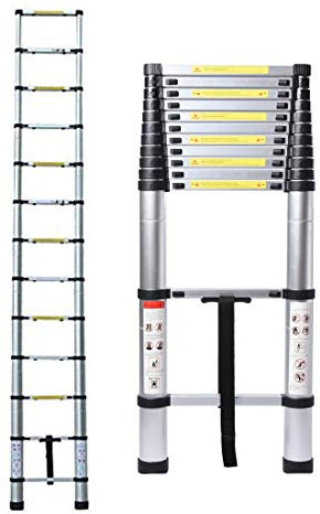 5 Meter Teleskopleiter Zusammenklappbar Aluminiumleiter, Klappbare Leiter Dachleiter Maximale Traglast 150kg/330lbs