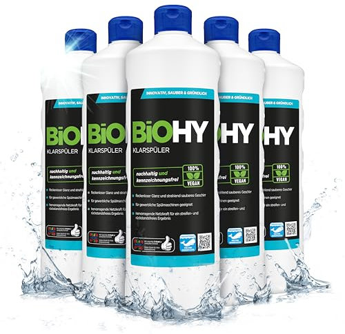 BiOHY Rinse Aid (6 x 1l Bottle) | Ecological high Concentrate | Suitable for All (Commercial) dishwashers, for Unbeatable Shine on Glasses | BIO-logically degradable (Klarspüler)