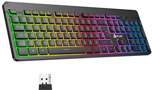 KLIM Light V2 Wireless Keyboard + Slim, Durable, Ergonomic + Backlit Wireless Gaming Keyboard For Laptop PC Mac PS4 PS5 Xbox One + Long-lasting Built-In Battery + NEW