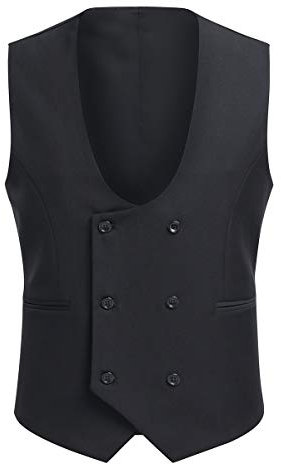 Allthemen Gilet Homme Costume de Gilet Casual Business double boutonnage à col en U Noir XL