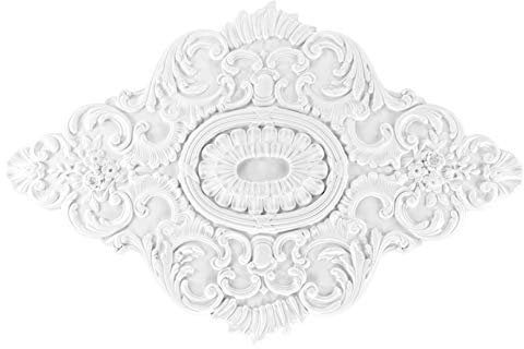 GRAND DECOR Stuckrosette aus PU hartschaum - Deckenrosette weiß, Zierelement, Stuck (R161, 108x73cm) Dekorbau Wand Deckenstuck Lampe Wandstuck Oval