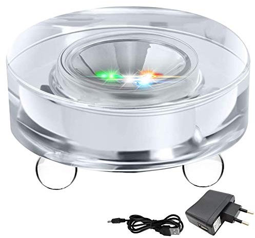 WingFly LED Display Ständer Base Crystal LED Lichtbasis Leuchtsockel Schmuck Drehständer Farblichter beleuchtet Kristallständer für Kristalle Glaskunst Schmuck Runden