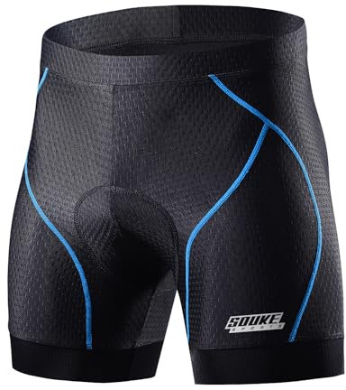 Souke Sports Cuissard de Cyclisme Homme avec Pince de Jambe Antidérapante Shorts de Vélo de 4D Rembourré Caleçon de VTT sous-vêtement de Sports Super Léger et Séchage Rapide (Noir/Bleu, XXXXL)