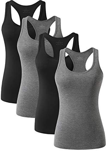 vislivin Workout Tanktops für Damen Racerback Yoga Tanks Basic Sportliche Activewear-4er Pack Schwarz/Dunkelgrau/Schwarz/Dunkelgrau XL
