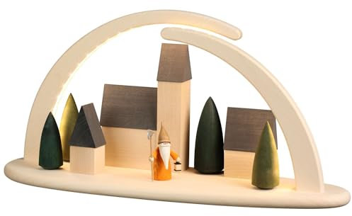 Seiffener Volkskunst | LED Lichterbogen Schwibbogen 42x21cm | Original Erzgebirgische Volkskunst | 15381 | Weihnachten Weihnachtsbogen | Nachtwächterwichtel