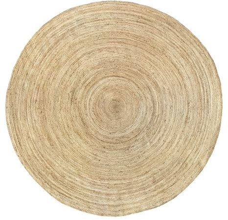HAMID - Jute Teppich Rund, Alhambra Teppich Handgewebt 100% Naturfaser de Jute, Wohnzimmer, Schlafzimmer, Flurteppich, Dekoration, Farbe Natur, (250x250cm)