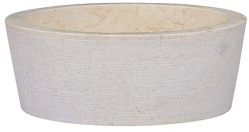 vidaXL Waschbecken Aufsatzwaschbecken Waschtisch Waschplatz Waschschale Handwaschbecken Naturstein Becken Badezimmer Creme Ø40x15cm Marmor