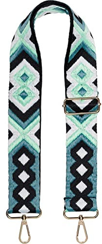 styleBREAKER Taschen Schulterriemen verstellbar mit Buntem Ethno Muster, Wechsel Taschengurt, Karabiner, Handyband 02013024, Farbe:Mint-Petrol-Schwarz-Weiß