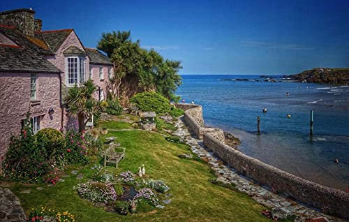 United Kingdom Houses Coast Bude Cornwall Bay,1000 Piece Wood Jigsaw Puzzle-29.5x19.7