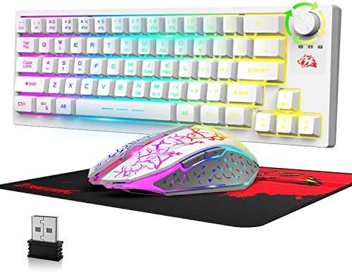 ZIYOU LANG T50 - Tastiera e mouse da gioco senza fili, 2.4G, semi-meccanica, 60% tastiera da gioco, 4000 mAh, ricaricabile, RGB Rainbow Backlit, QWERTY+Mouse Gamer Wireless 2400 DPI+pad mouse per PC