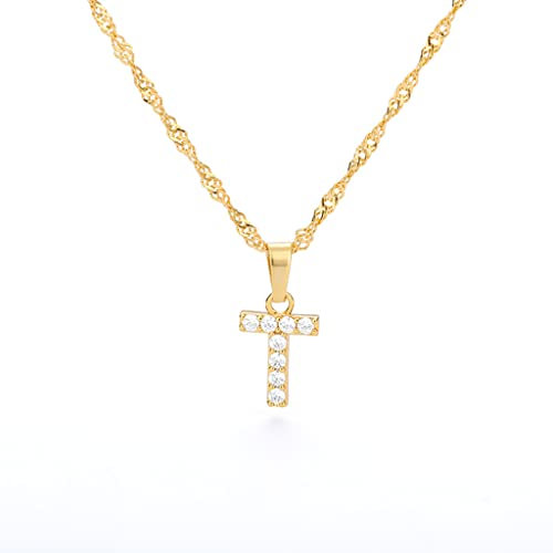 FPEAOB Buchstaben Kette Personalisierte Halskette mit Initial Buchstaben Anhänger Alphabet A-Z Buchstabenkette Damen Gold Kette Namenskette Geschenk für Frauen Weihnachten Geburtstag Valentinstag (T)