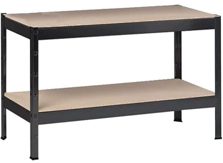 SCHULTE Regalwelt Schwerlastregal mit 2 Holzböden, 43x120x40 cm (HxBxT), Traglast pro Ebene ca. 150 Kg, schwarz-Struktur, Lagerregal, Kellerregal, Werkstattregal, Steckregal