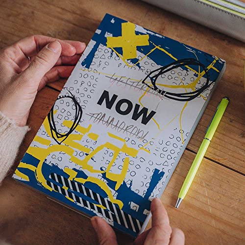 ARTEBENE Notizbuch Notizheft Schreibheft Schreibbuch Offener Buchrücken Street Art Design DIN A5 Bullet Journal BuJo 120 Blatt NOW Blau Gelb