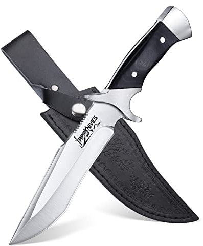 Japaknives Outdoor Survival Messer Jagdmesser Scharf Bushcraft Gürtelmesser Bowie Fahrtenmesser Full Tang Feststehender Klinge mit Lederscheide für Männer Camping Jagd Wandern Abenteuer