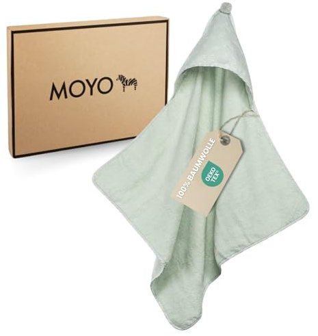 MOYO Kapuzenhandtuch in Mint I 75x75cm I Kleinkind & Baby Badeponcho aus 100% Frottee-Baumwolle I Babyhandtuch mit Kapuze I Weiches Baby Badetuch I Waschbares Kapuzenhandtuch Baby