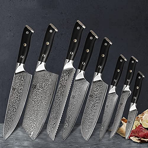 Damaskus 67 Schichten Stahl Chefmesser Santoku Knochenmesser Kleber Slicing Utility Messer Brotmesser messerset (Color : 8PCS)