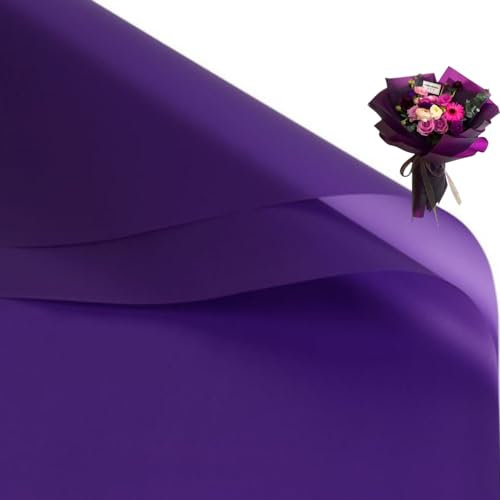 20 Stück doppelseitiges farbiges Blumen-Geschenkpapier, wasserdichtes 58 x 58 cm, für Bastelarbeiten,Blumenstrauß-Verpackung(lila)