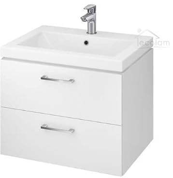 ECOLAM Badmöbel Waschtisch Waschbecken Como 60/80 / 100 cm + Schrank Lara Waschbecken mit Unterschrank 2 Schubladen weiß (60 cm)
