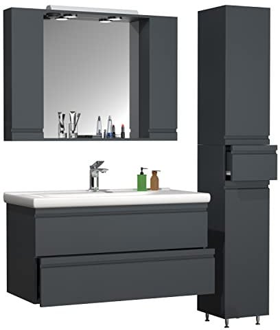 VCM Badmöbel Waschtisch Anthrazit 130x180 cm 4 Türen für Familienbad