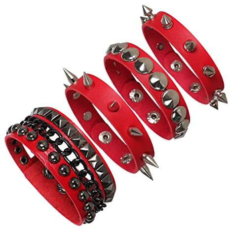 Manfnee Punk Leder Manschette Armband Gothic Lederarmband Armreif mit Metall Nieten Rockschmuck