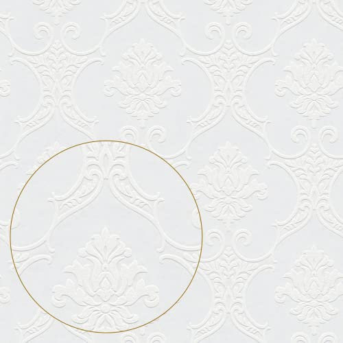 TADESSI Papier peint Repeindre | Papier peint non tissé | Blanc | Papier peint baroque | Ornements | 1 rouleau | TA-01-03946