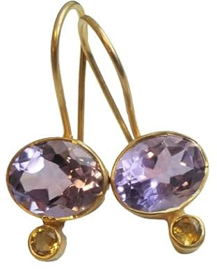 Amethyst und Citrin Vergoldet 925 Sterling Silber Ohrringe - Natürlicher Edelstein - Geburtstagsgeschenk - Weihnachtsgeschenk - Handgefertigte Geschenkideen für Frauen (Amethyst und Citrin)