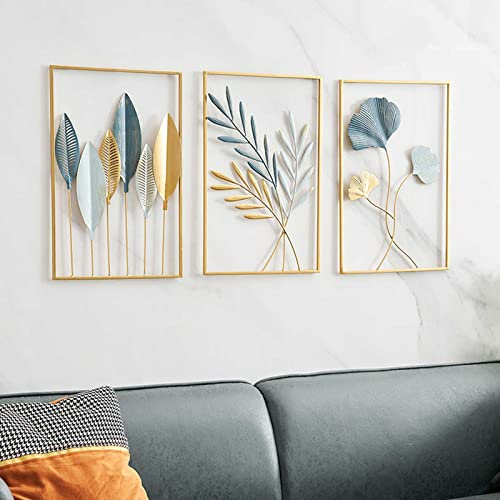 3 Stück Wanddeko Metall Gingko, 3D Deko Wanddeko Blätter Wanddekoration, Home Hängende Wohnzimmer Dreidimensionale Skulptur Schlafzimmer Badezimmer Küche Büro