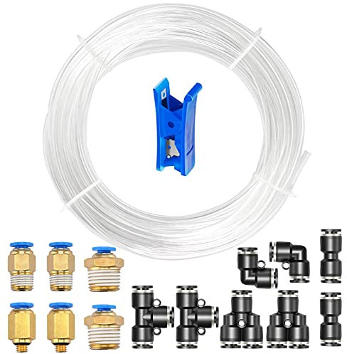 HUAZIZ 10 Meter PU Pneumatikschlauch, Pneumatic Polyurethane Schlauch,Transparent Flexibel Druckluftschlauch, Outside 6 mm x Inside 4 mm mit 14 Stück Black Pneumatikverbinder (Y/T/L/I förmig)