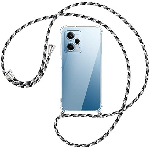 mtb more energy® Handykette kompatibel mit Xiaomi Redmi Note 12 Pro 5G - Camouflage weiß - Smartphone Hülle zum Umhängen - Anti Shock Full TPU Case