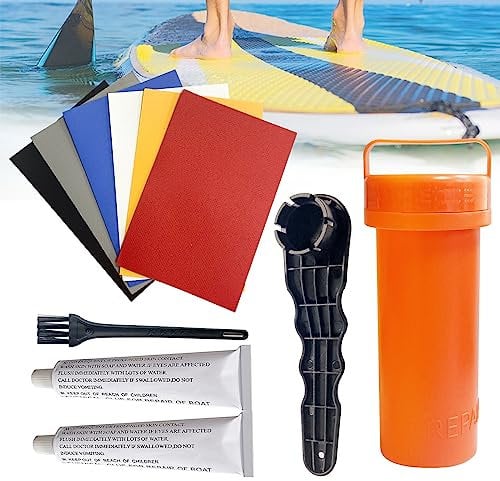 Schlauchboot Reparaturset, SUP Flickzeug Set mit PVC Patches, Kleber, Ventilschlüssel, Paddleboard Aufblasbar Zubehör für Aufblasbares Boot (Set)
