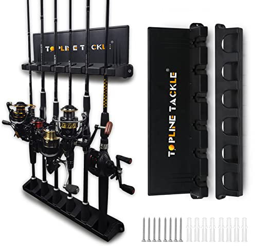 Topline Tackle 2 Set Vertical Fishing Rod Holders for Garage, Wall Mounted Fishing Pole Holders, Fishing Rod Rack for Storage 6 Rods