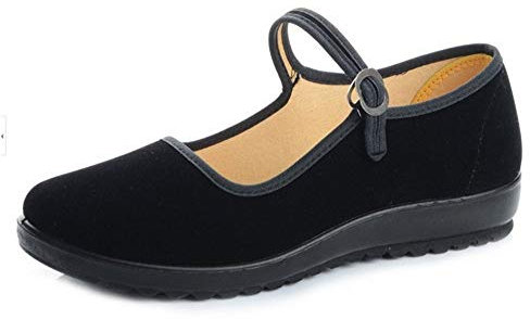 missfiona Schwarz Mary Janes Damen Tanzschuhe Samt Chinesische Ballerinas Tanz flach, Schwarz , 38 EU
