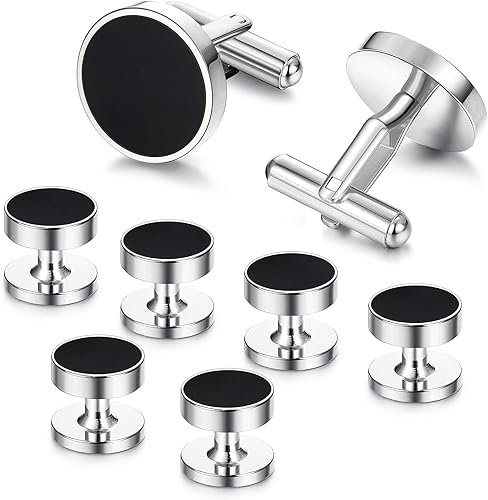 Diamday Herren Manschettenknöpfe Edelstahl Schwarz Rund Retro Smoking Manschettenknöpfe Klassischer Farbton Kit Hemd Anzug Manschettenknöpfe Kleidung Zubehör Hochzeit Business Abschlussfeier Geschenk