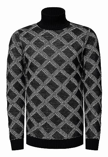 Rusty Neal Rollkragen-Pullover Herren Strick Langarm Karomuster Kontrast Pullover Rolli S - 3XL Stehkragenpullover 430, Farbe:Schwarz, Größe S-3XL:M