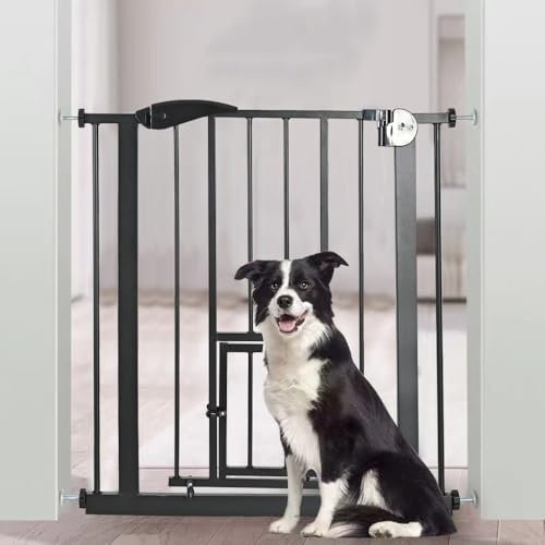 Panana Pressure Fit Safety Gate,Baby Toddler Pet Dog Gate with Cat Flap Pet Safety Gate Barrier for Doorways Hallways,Auto Close,75-82cm*H76cm(Black)