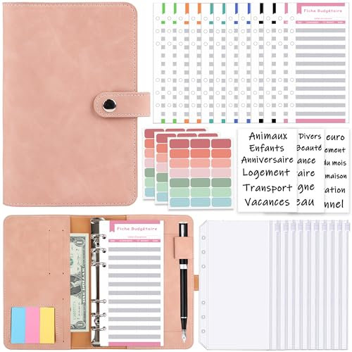 KIHONI Classeur Budget A6 Français,Enveloppe budget, Budget Planner Français avec 10 Budget Enveloppe,12 Feuilles de Budget,3 Autocollants Français,3 Etiquete pour Maison Bureau et Voyages