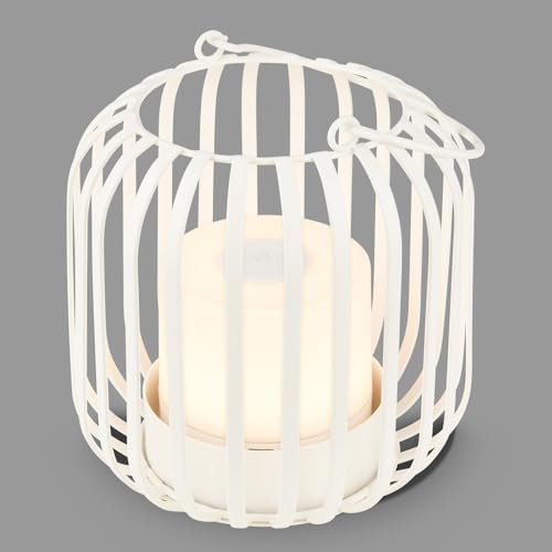 BRILONER – Mini LED Tischlampe Kabellos mit Metallkorb, Dimmbare Nachttischlampe Touch, Schreibtischlampe, Leselampe, Tischleuchte Outdoor & Indoor, Camping Lampe, Warmweißes Licht, 9x10 cm, Weiß-Gold