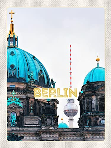 AGDeko® Holzschild 40x30 cm Berlin Deutschland Fernseht. zum Aufhängen oder Stellen Raum Dekoration